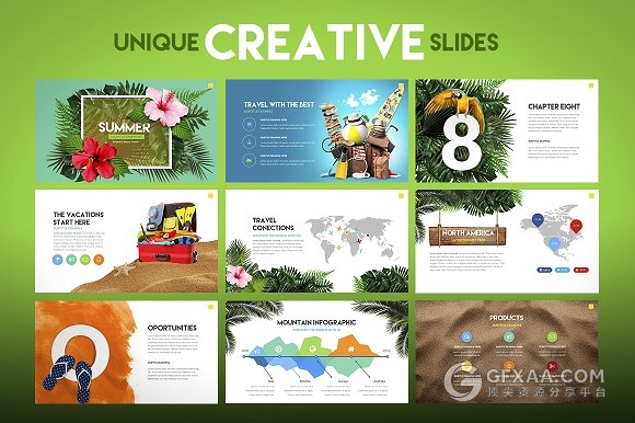 经典 | 唯美夏季海滩椰子树动画PPT模板 - 顶尖PPT