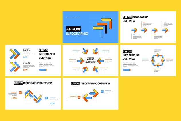 彩色箭头指向信息图形PPT模板 - 顶尖PPT