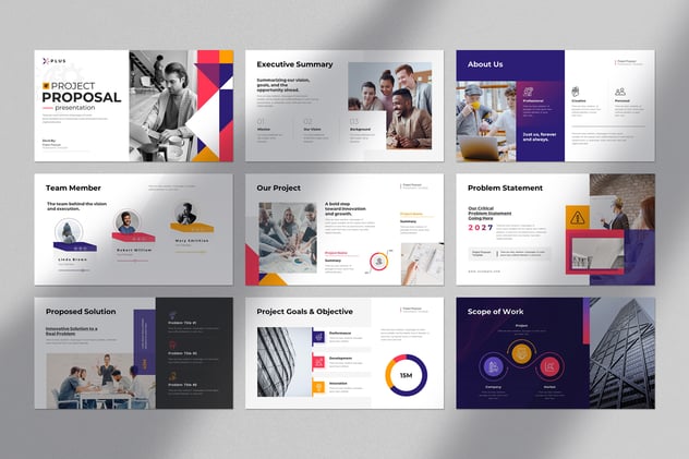 多彩项目提案方案设计PPT模板 - 顶尖PPT