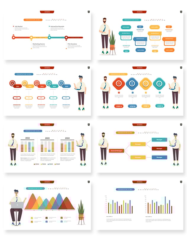 要点信息展示卡通人物图形keynote模板 - 顶尖PPT