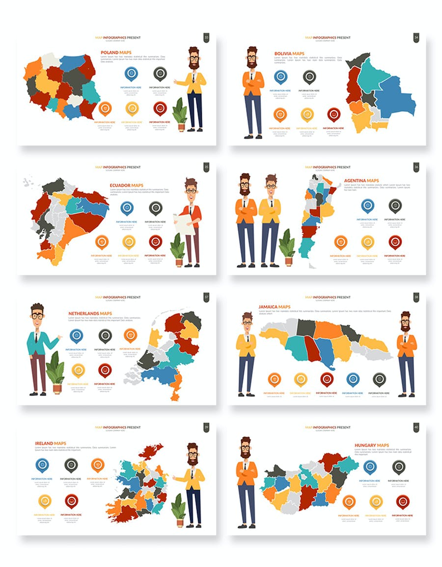 人物插画世界国家地图可编辑keynote模板 - 顶尖PPT