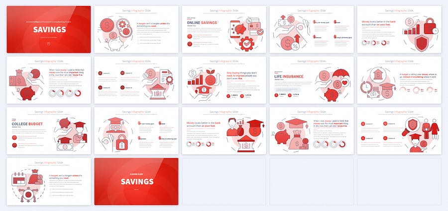 红色精美储蓄金融主题信息图表keynote模板 - 顶尖PPT