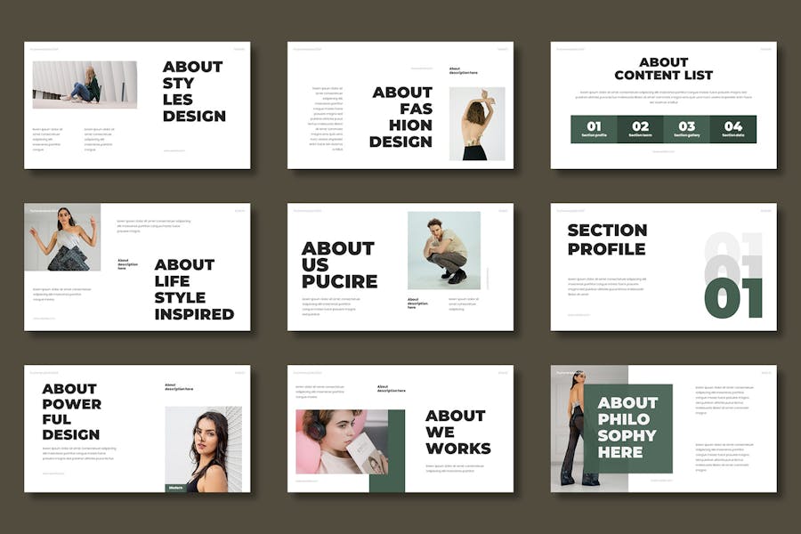 极简时尚模特摄影服装设计PPT模板 - 顶尖PPT