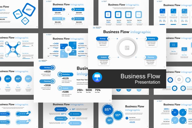 蓝色业务流程步骤信息图形keynote模板 - 顶尖PPT