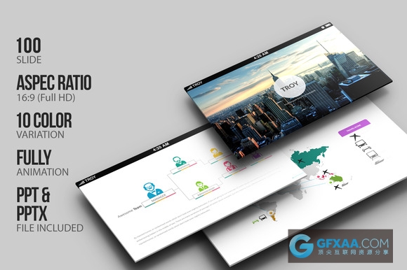 100页扁平化白色背景多色系图形PPT模板 - 顶尖PPT