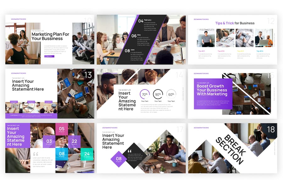 紫色创意大气市场营销企业合作年计划总结汇报通用PPT模板 - 顶尖PPT