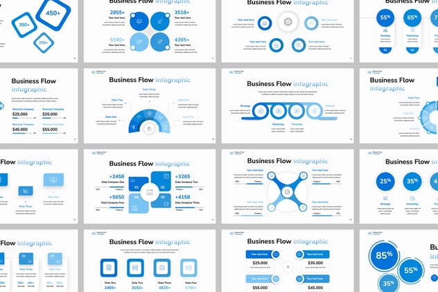 蓝色业务流程步骤信息图形keynote模板 - 顶尖PPT