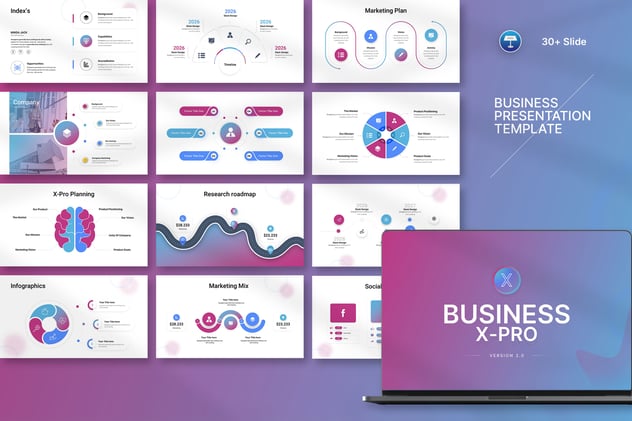 蓝紫色渐变多用途信息图形keynote模板 - 顶尖PPT