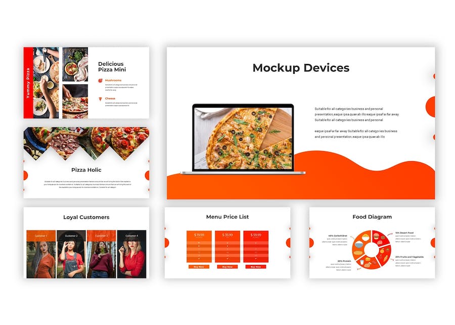 橙红色美食餐饮餐厅宣传PPT模板 - 顶尖PPT