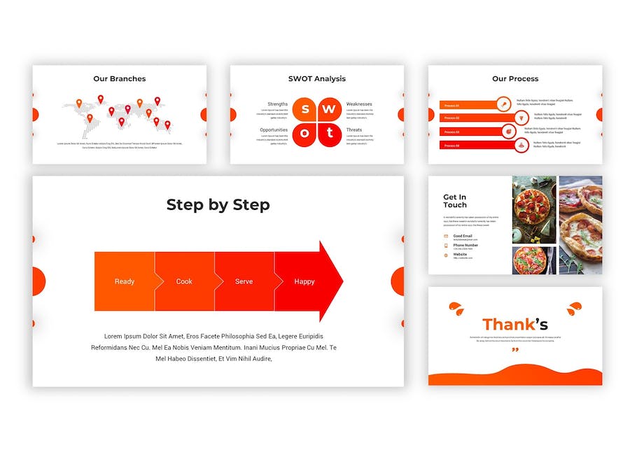 橙红色美食餐饮餐厅宣传PPT模板 - 顶尖PPT