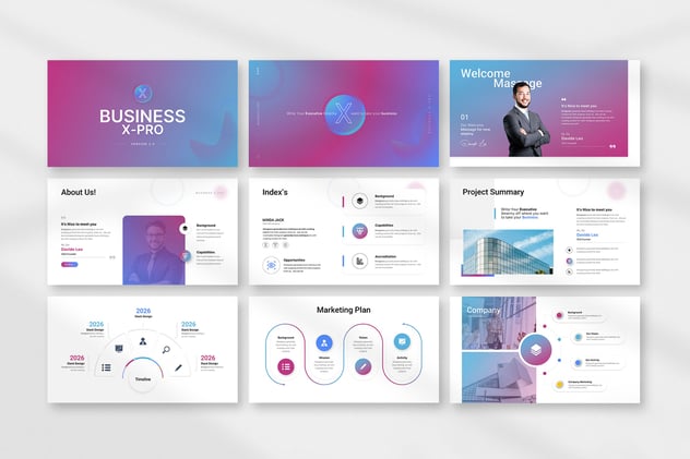 蓝紫色渐变多用途信息图形keynote模板 - 顶尖PPT