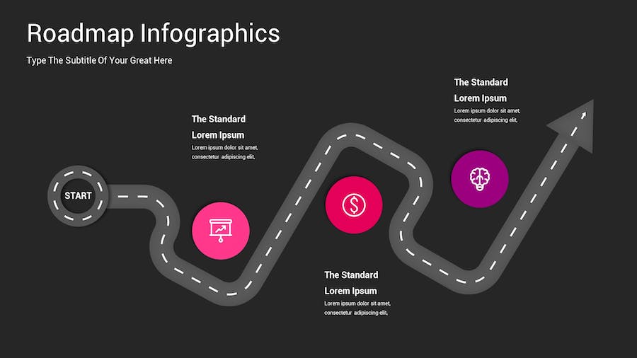 路线图示意图深色主题Keynote模板 - 顶尖PPT