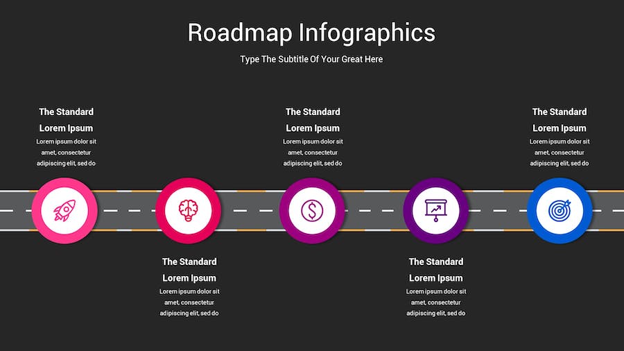 路线图示意图深色主题Keynote模板 - 顶尖PPT