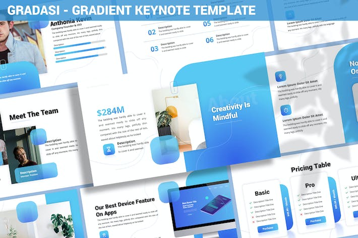 蓝色渐变坡度注释记录Keynote模板 - 顶尖PPT