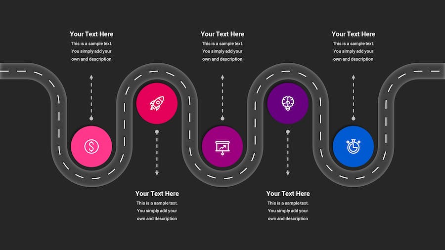路线图示意图深色主题Keynote模板 - 顶尖PPT