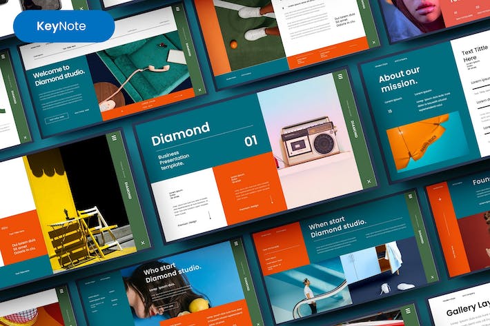 钻石几何图形商务企业营销方案展示Keynote模板 - 顶尖PPT
