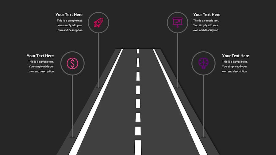 路线图示意图深色主题Keynote模板 - 顶尖PPT