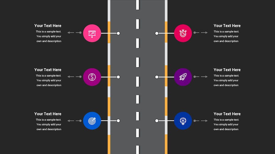路线图示意图深色主题Keynote模板 - 顶尖PPT