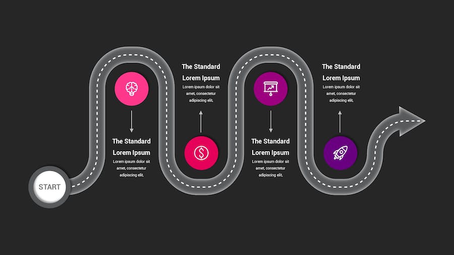 路线图示意图深色主题Keynote模板 - 顶尖PPT