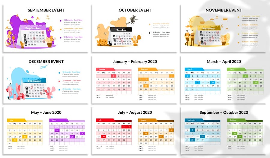 创意卡通人物插画新年日历展示PPT模板 - 顶尖PPT