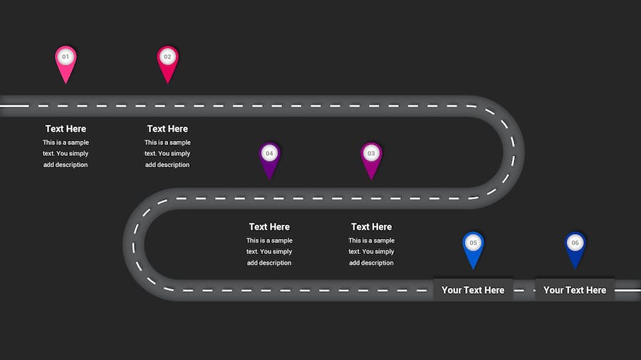 路线图示意图深色主题Keynote模板 - 顶尖PPT