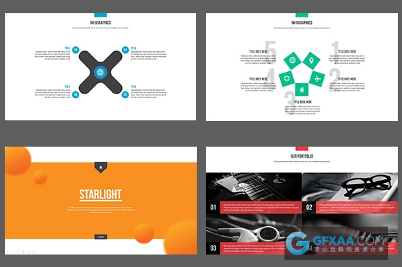 100页扁平化白色背景多色系图形PPT模板 - 顶尖PPT