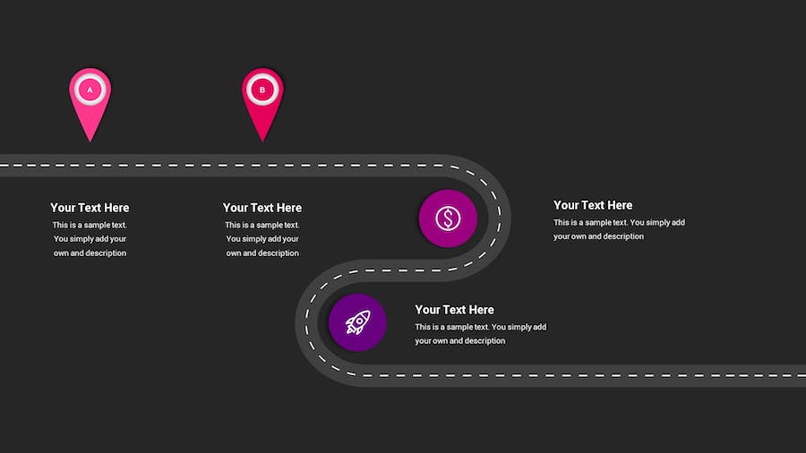 路线图示意图深色主题Keynote模板 - 顶尖PPT