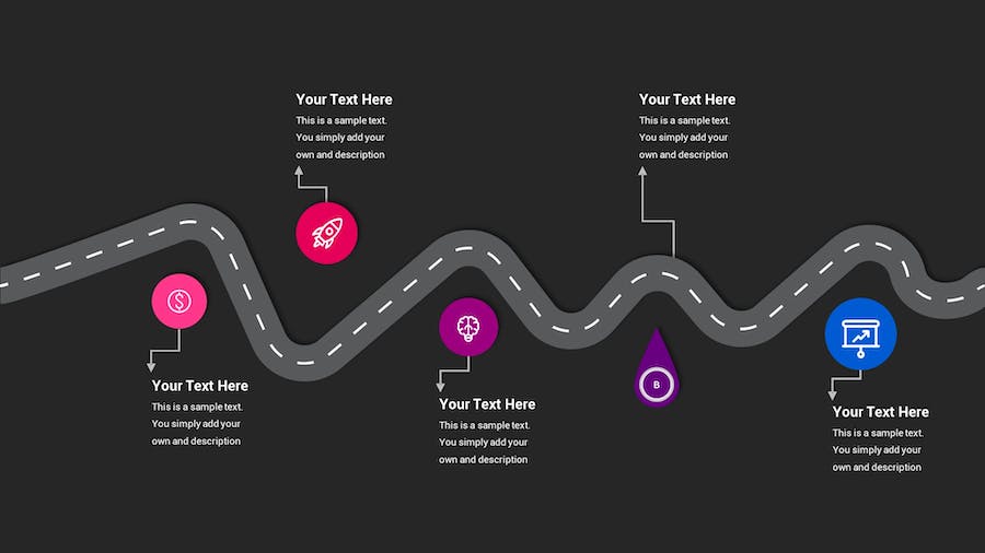 路线图示意图深色主题Keynote模板 - 顶尖PPT