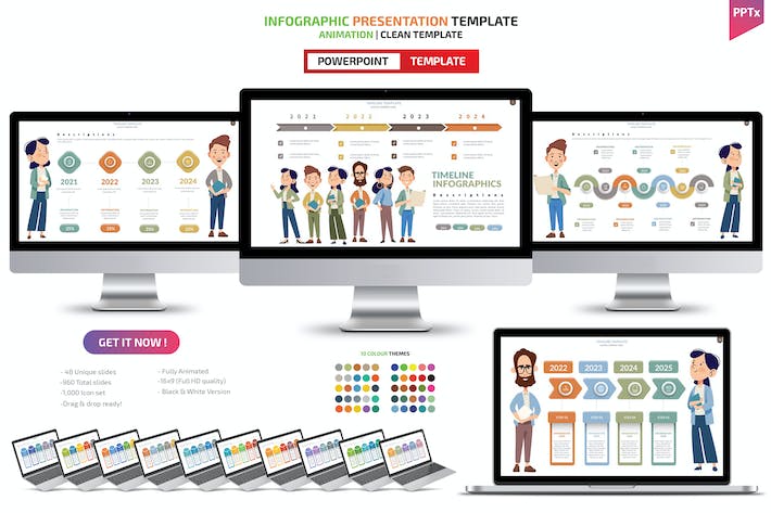 卡通人物讲解时间轴插画PPT模板 - 顶尖PPT