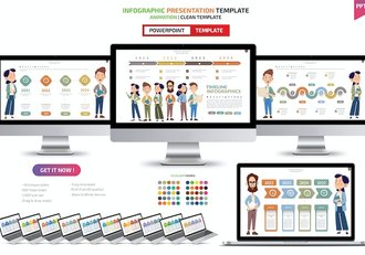 卡通人物讲解时间轴插画PPT模板 - 顶尖PPT