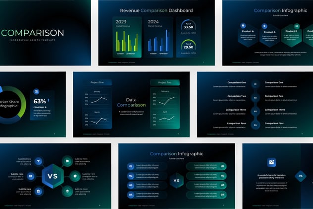 黑色底数据对比信息图形PPT模板 - 顶尖PPT