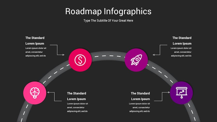 路线图示意图深色主题Keynote模板 - 顶尖PPT