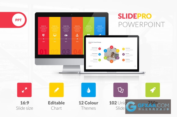 100页扁平化白色背景多色系图形PPT模板 - 顶尖PPT