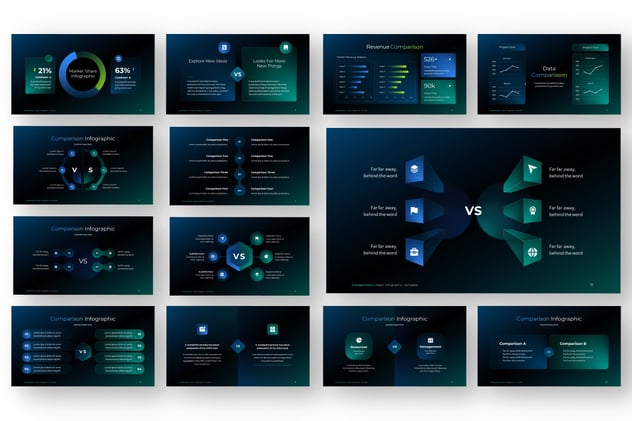 黑色底数据对比信息图形PPT模板 - 顶尖PPT