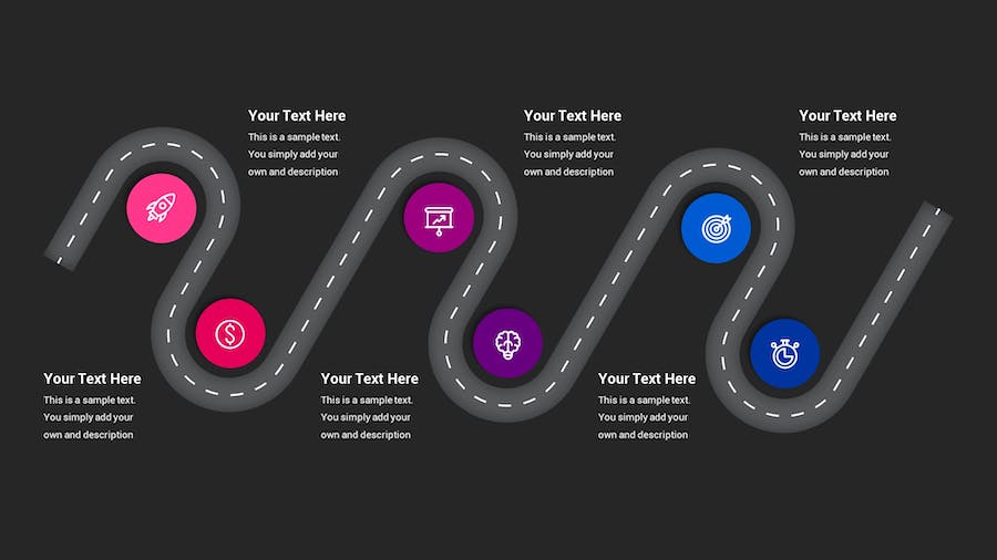 路线图示意图深色主题Keynote模板 - 顶尖PPT