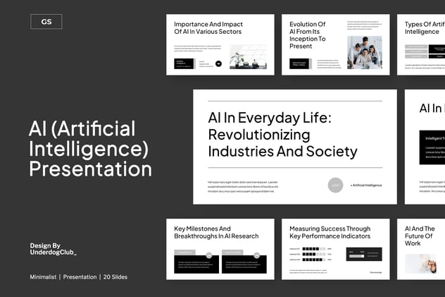 黑白AI技术原理应用案例发展趋势PPT模板 - 顶尖PPT