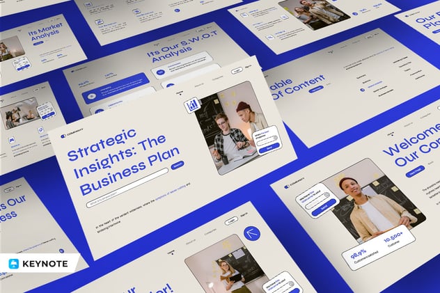 米白蓝现代商务路演提案Keynote模板 - 顶尖PPT