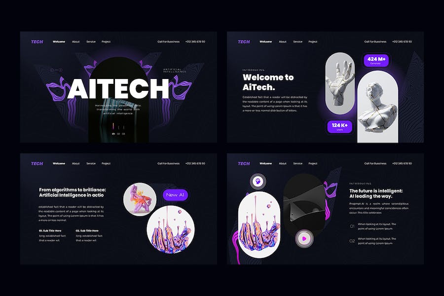 人工智能技术应用讲述展示方案演讲PPT模板 - 顶尖PPT