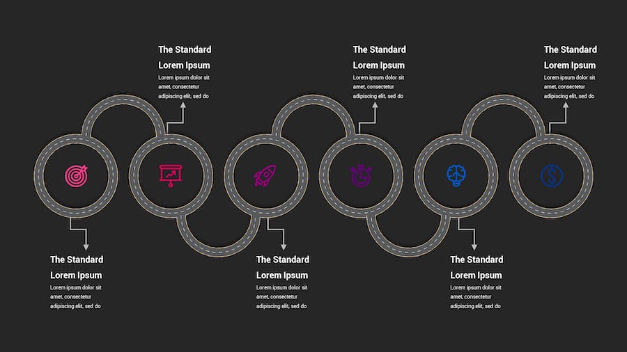 路线图示意图深色主题Keynote模板 - 顶尖PPT