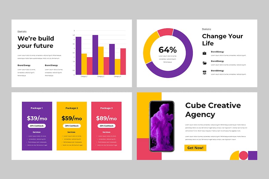 立方体创意几何设计作品展示Keynote模板 - 顶尖PPT