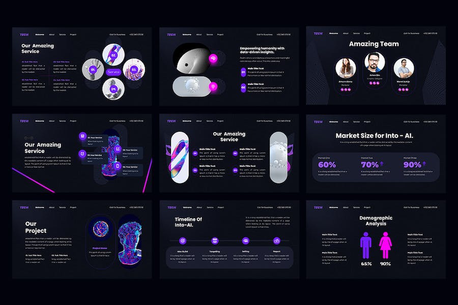 人工智能技术应用讲述展示方案演讲PPT模板 - 顶尖PPT