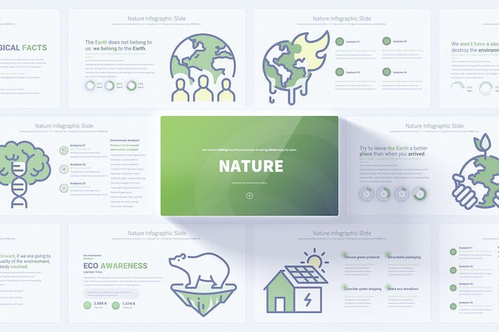 自然生态环境保护图形插画PPT模板 - 顶尖PPT