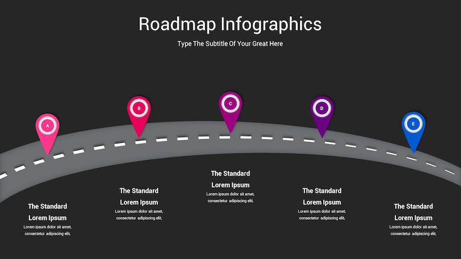路线图示意图深色主题Keynote模板 - 顶尖PPT