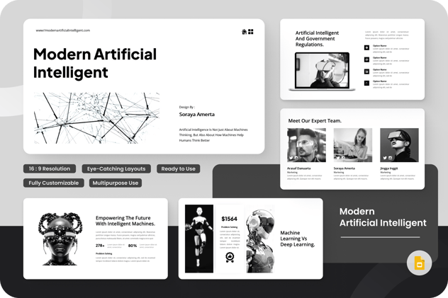 现代AI人工智能主题PPT模板 - 顶尖PPT