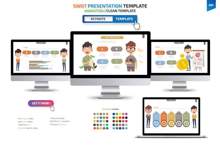 SWOT插画图形分析Keynote模板 - 顶尖PPT