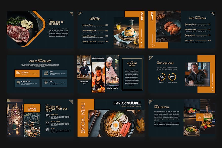 鱼子酱餐饮食品行业展示PPT模板 - 顶尖PPT