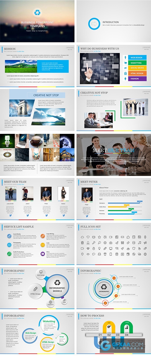 100页渐变底色多种图形图表通用PPT模板 - 顶尖PPT
