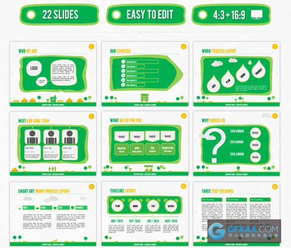 22页绿色卡通风格动画PPT模板 - 顶尖PPT