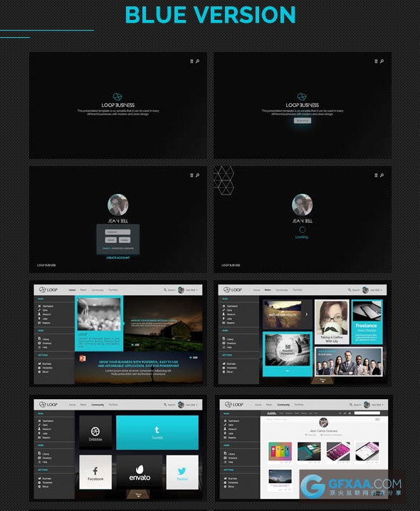 35页2种配色仿网页设计风格简历团队介绍PPT模板 - 顶尖PPT