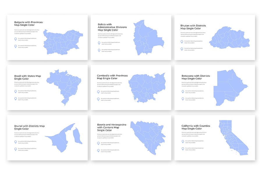 世界各个国家单色地图PPT模板 - 顶尖PPT
